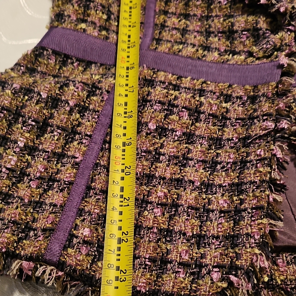 True Meaning Multicolor Tweed Fringe Blazer Womans Large - Picture 6 of 13